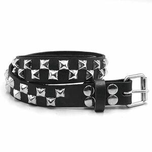 2-Row Offset Pyramid Stud Leather Punk Belt by Nemesis Leather - New Deadstock